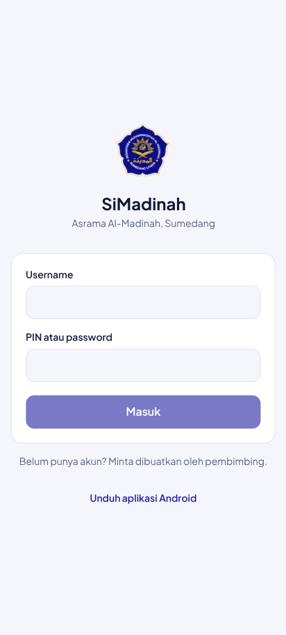 Halaman login aplikasi SiMadinah